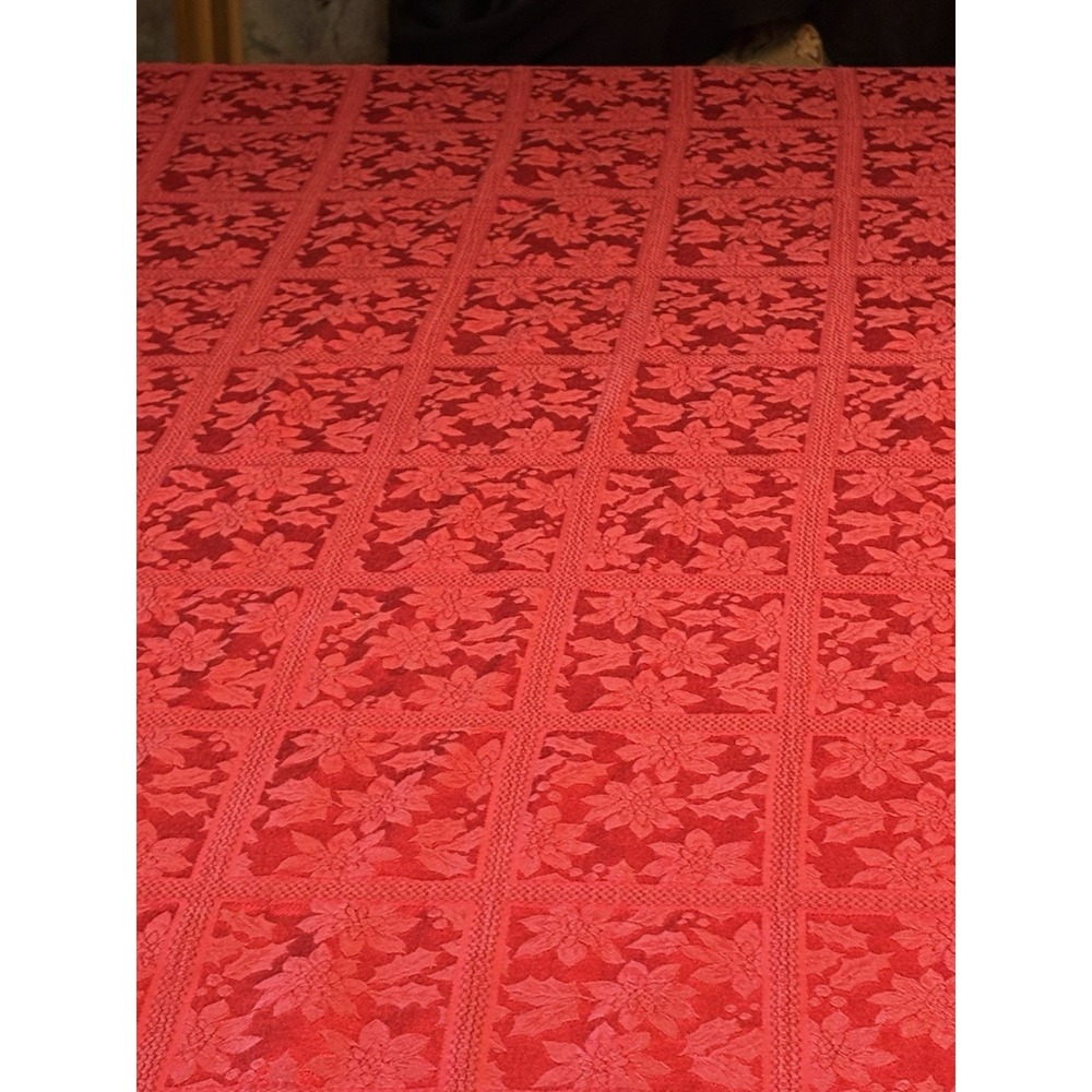RED‎ Rectangle Fabric Christmas Poinsettia Tablecloth 54" X 114"